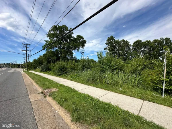 a view of a street with a garden