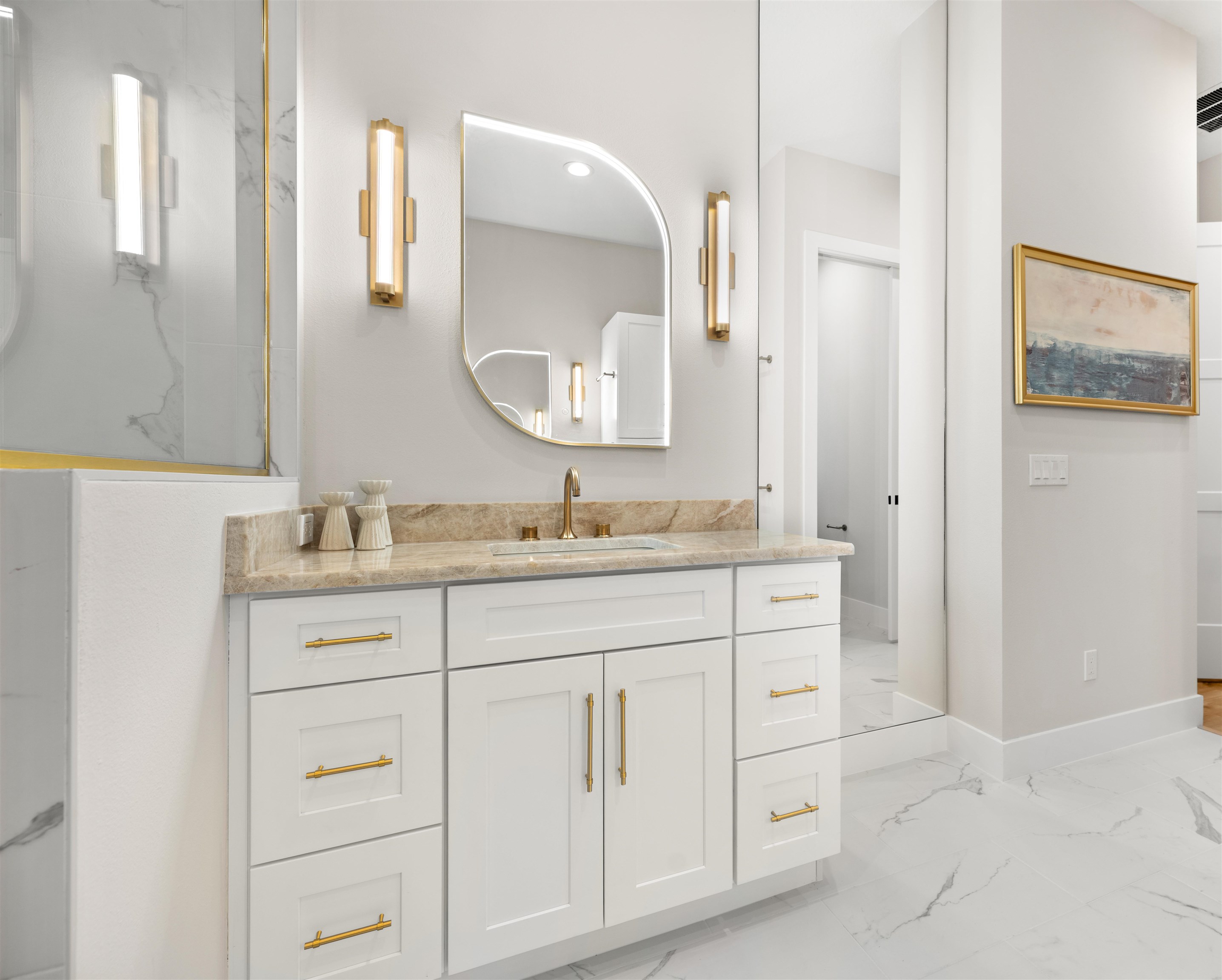 2549 Palm Avenue Flagler Beach, FL 32136 - Photo 26 of 70 a bathroom with a granite countertop sink vanity and mirror