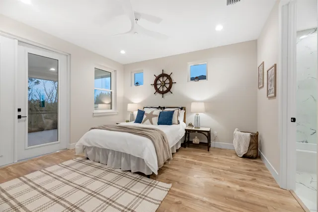 a bedroom with a bed and furniture