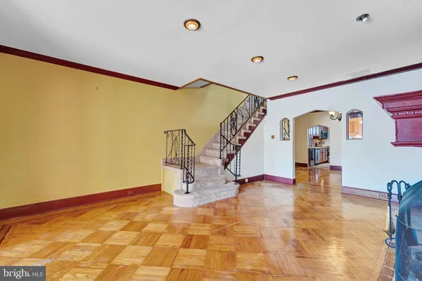 a view of a hall with an entryway