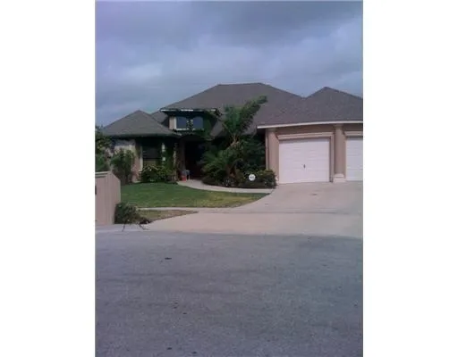 a view of a house with a yard and potted plants
