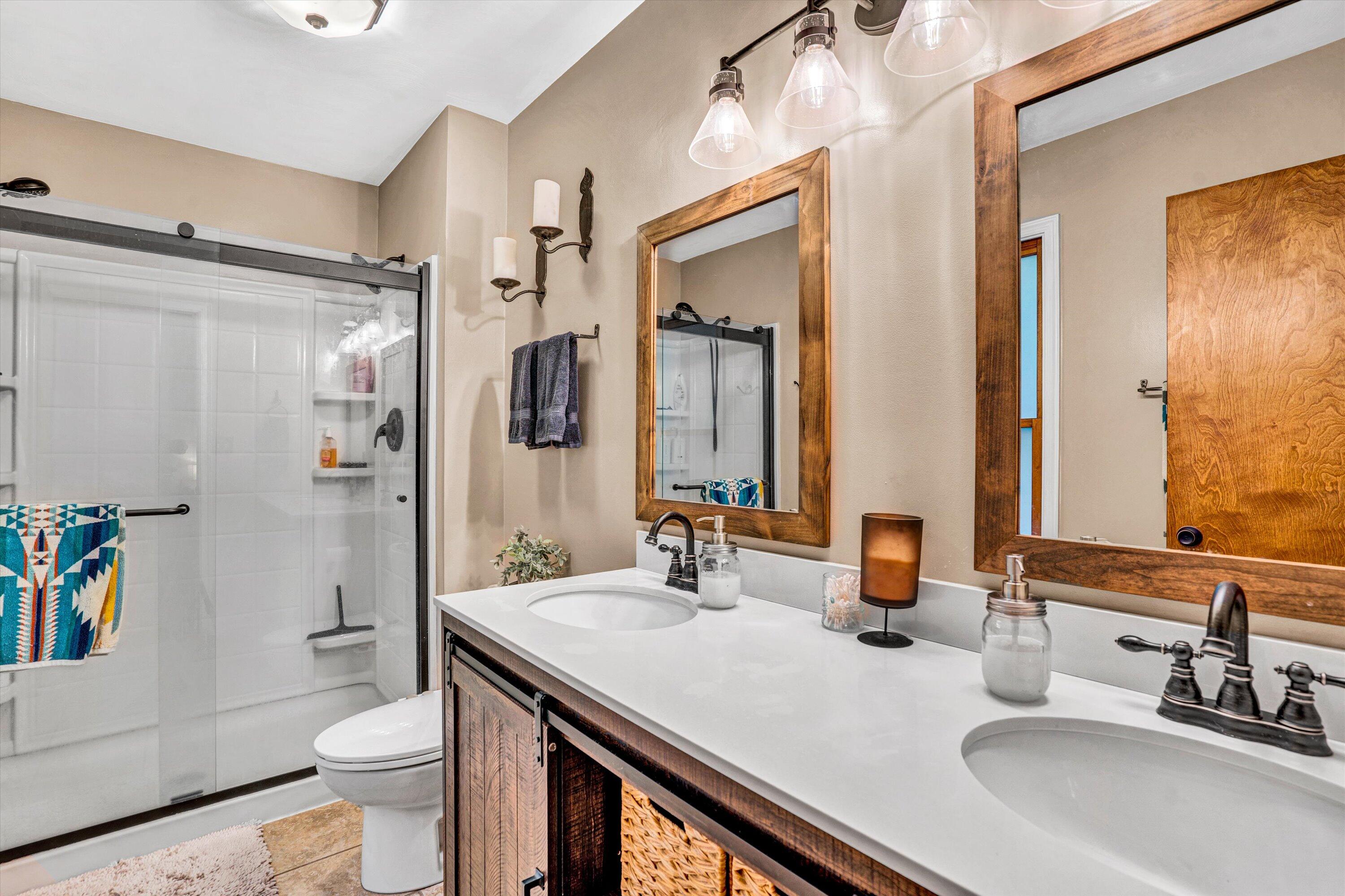 1033 Hickory Falls Road Blue Ridge, VA 24064 - Photo 27 of 52 a bathroom with a sink a toilet a shower and a mirror