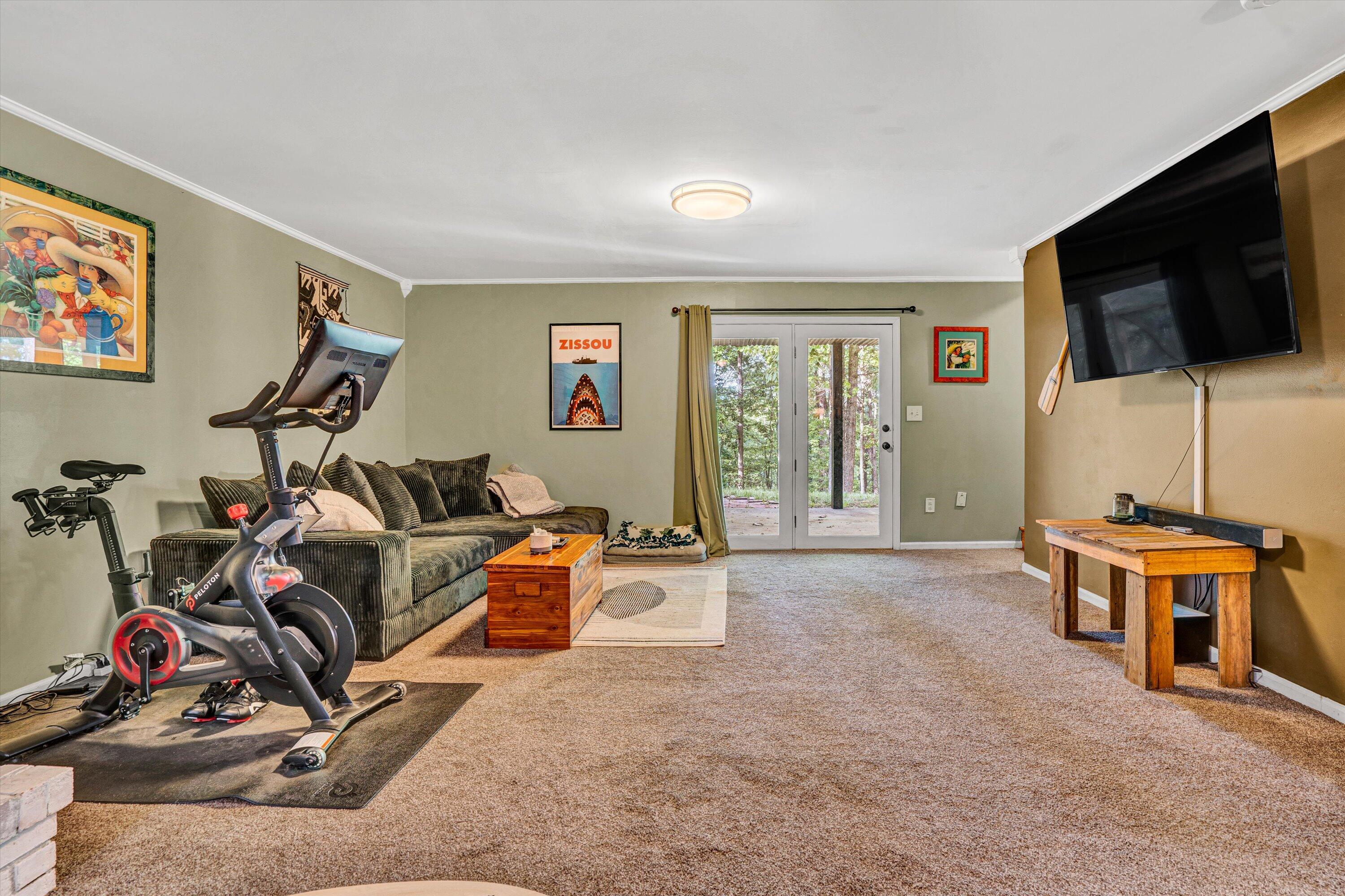 1033 Hickory Falls Road Blue Ridge, VA 24064 - Photo 35 of 52 a living room with furniture gym equipment and a flat screen tv