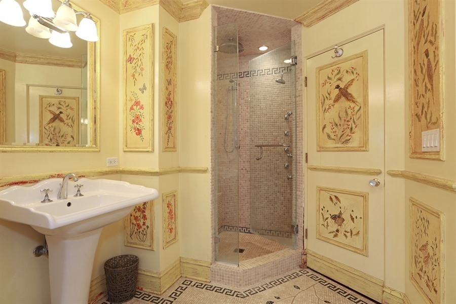 8100 South County Line Road Burr Ridge, IL 60527 - Photo 16 of 33 a bathroom with a shower sink and mirror