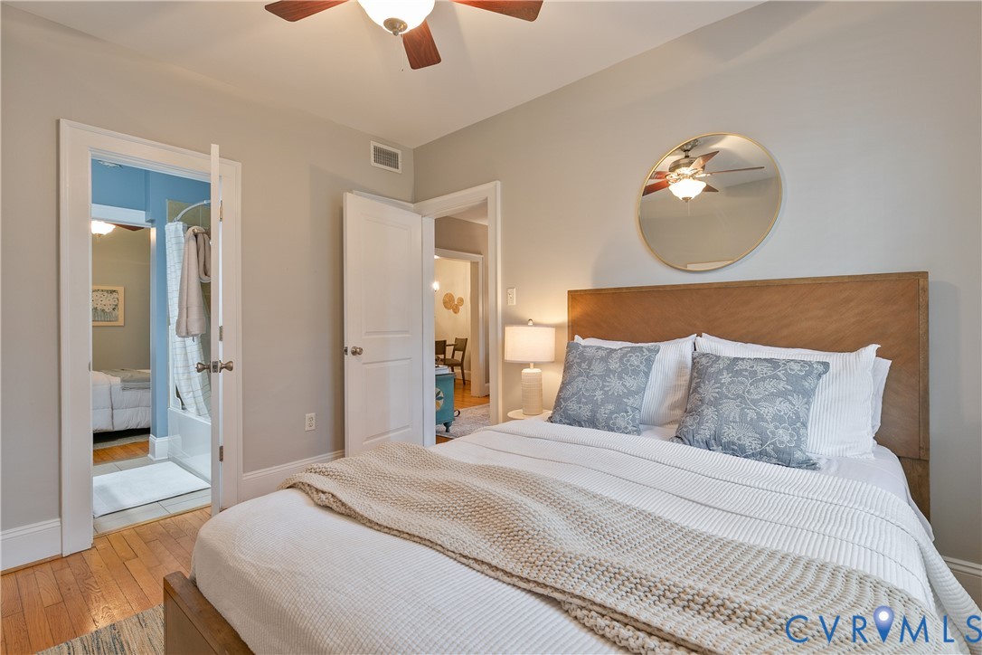 601 Roseneath Road, Unit U1 Richmond, VA 23221 - Photo 30 of 36 Bedroom featuring hardwood flooring, a ceiling fan