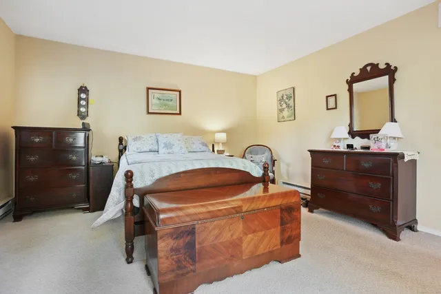 a bedroom with a bed and a dresser
