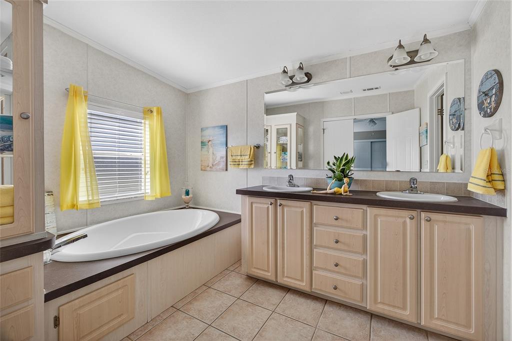 29221 Orangewood Street Punta Gorda, FL 33982 - Photo 16 of 38 a spacious bathroom with a granite countertop sink and a large mirror