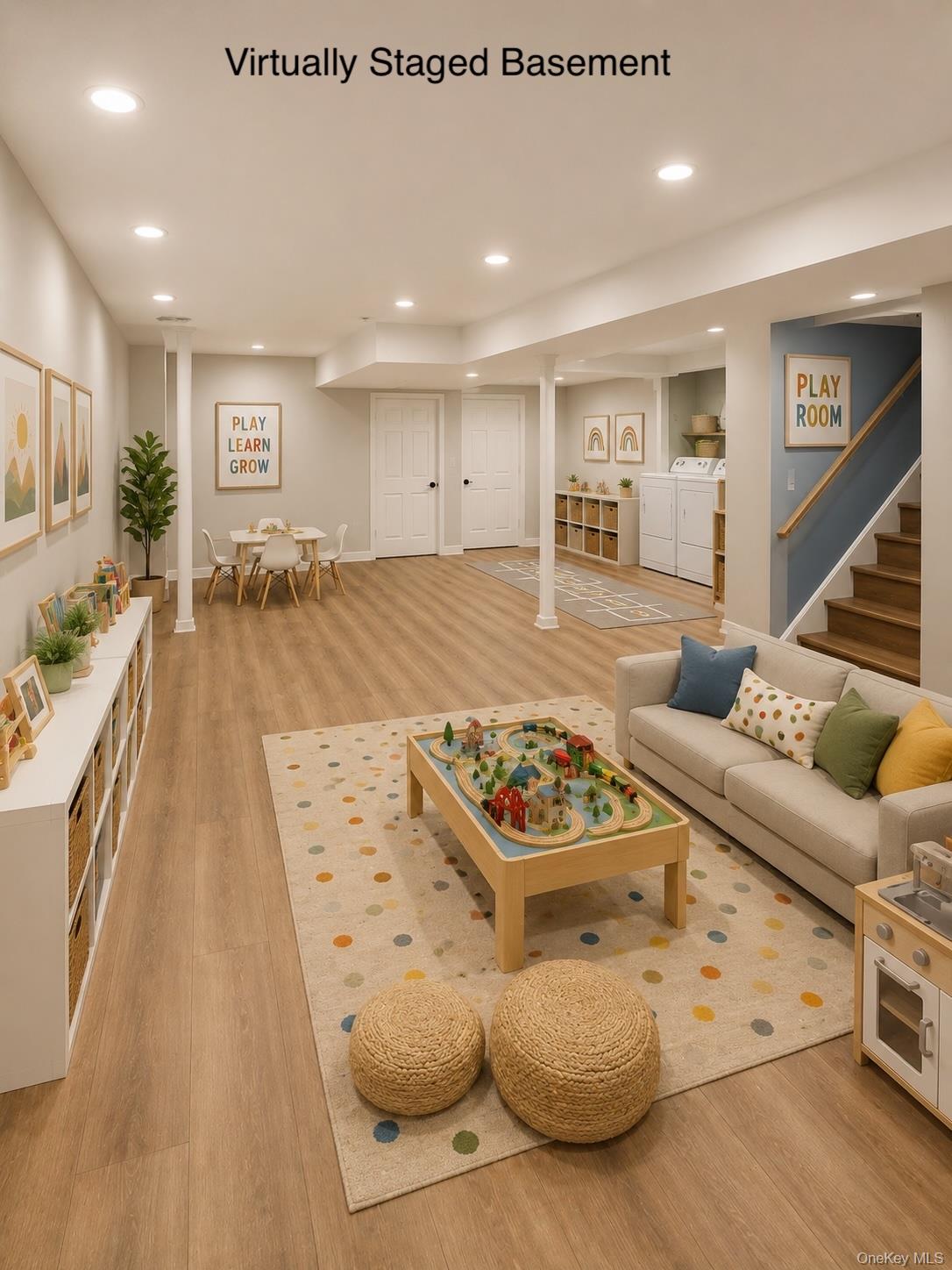 16 Clay Pitts Road Greenlawn, NY 11740 - Photo 19 of 25 Virtually staged basement with new vinyl floor, recessed lighting and walls and ceiling