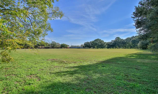 a view of a lake from a yard