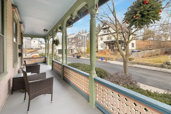 a view of a bench in the balcony
