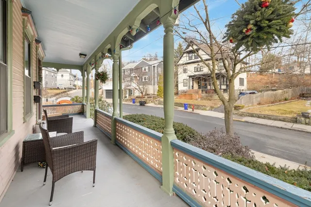 a view of a bench in the balcony