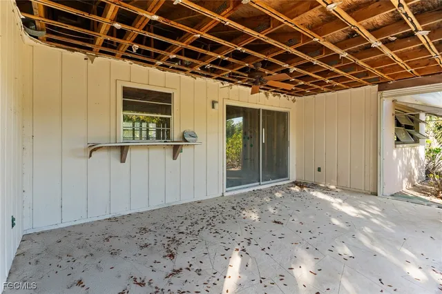 a view of a porch of a house