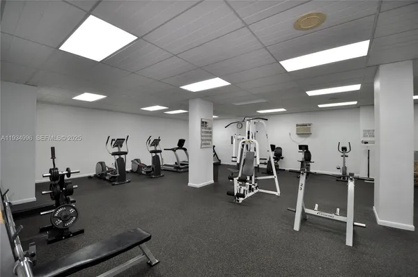 a view of a room with gym equipment