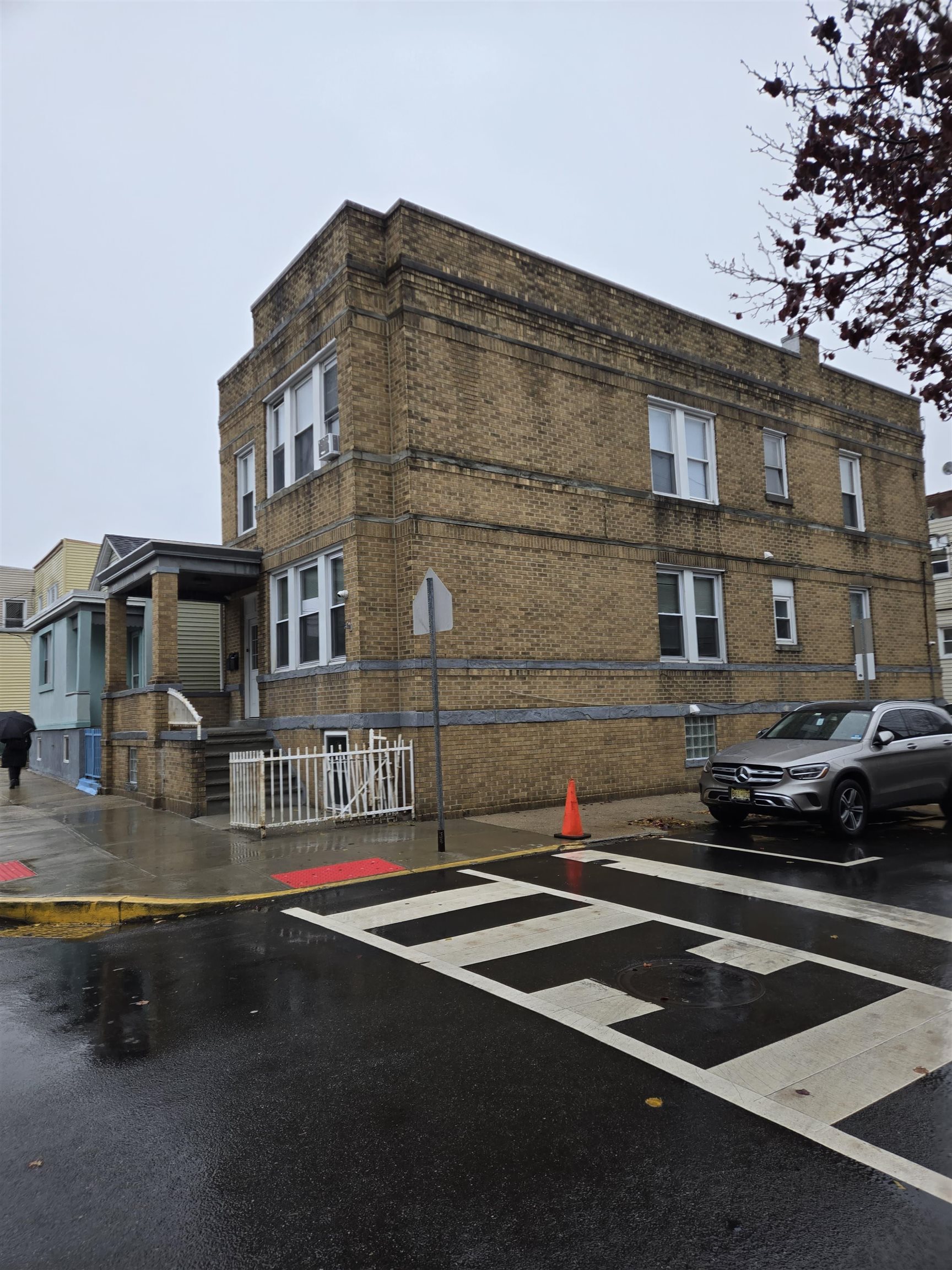 a front view of a building with street