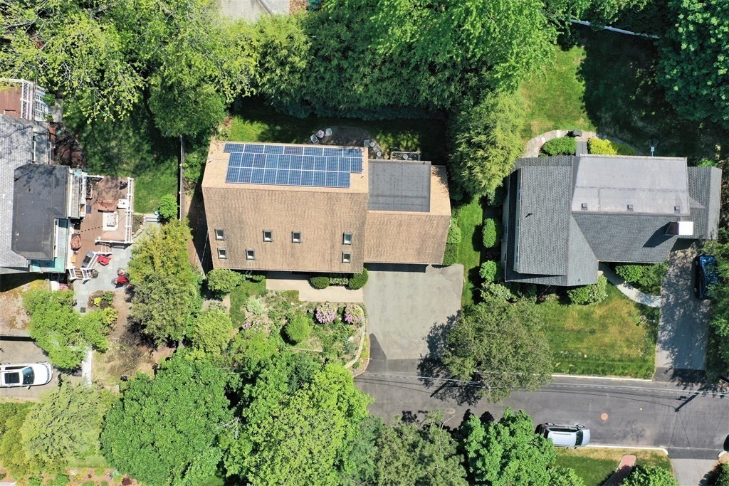 19 Lambert Road Belmont, MA 02478 - Photo 41 of 42 an aerial view of a house with yard and outdoor seating