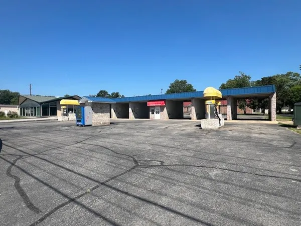 a front view of a building with street