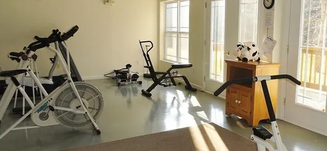 a view of a room with gym equipment