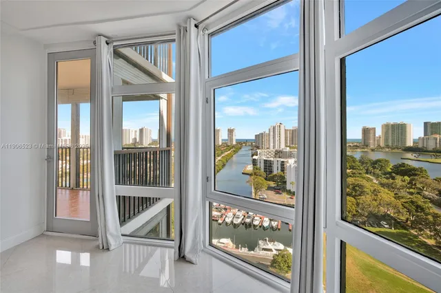 a view of a balcony from a window