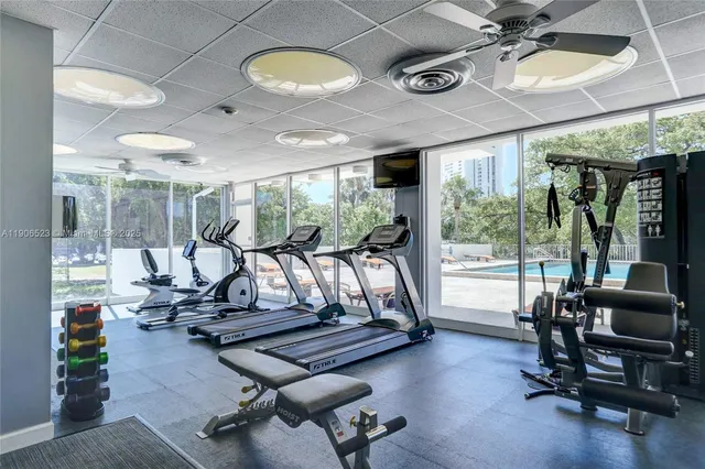 a view of a room with gym equipment