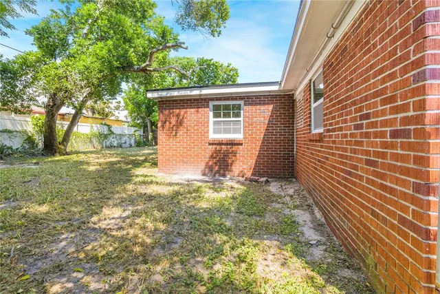 a view of a backyard with a tree