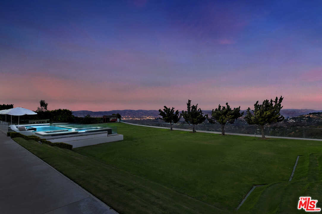 a view of a golf course with a garden