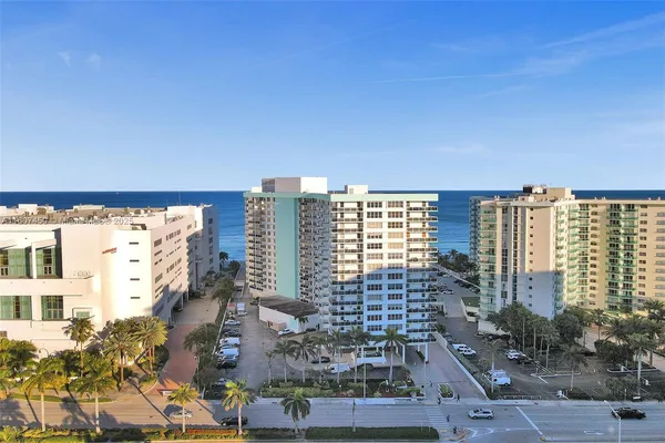 a city view with tall buildings