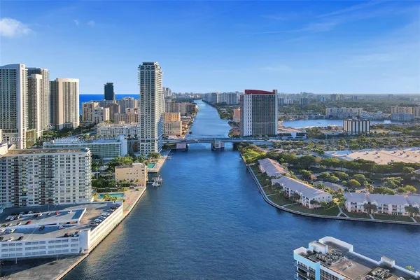 a view of a city with tall buildings