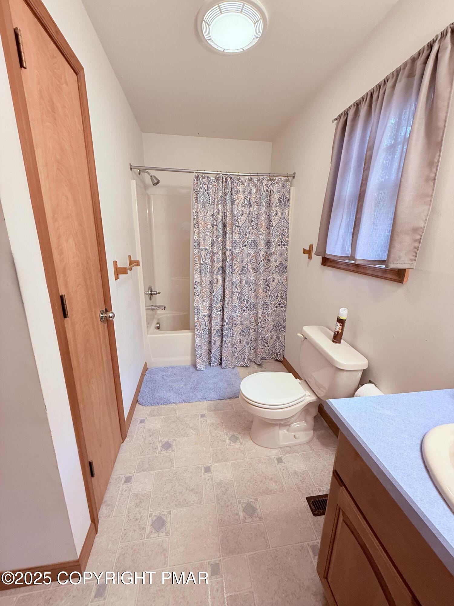 238 Dorset Road Tobyhanna, PA 18466 - Photo 19 of 24 a bathroom with a sink a toilet and shower curtain