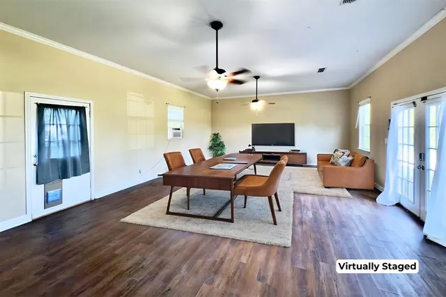 a workspace with wooden floor