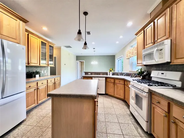 a kitchen with stainless steel appliances granite countertop a stove a sink and a refrigerator