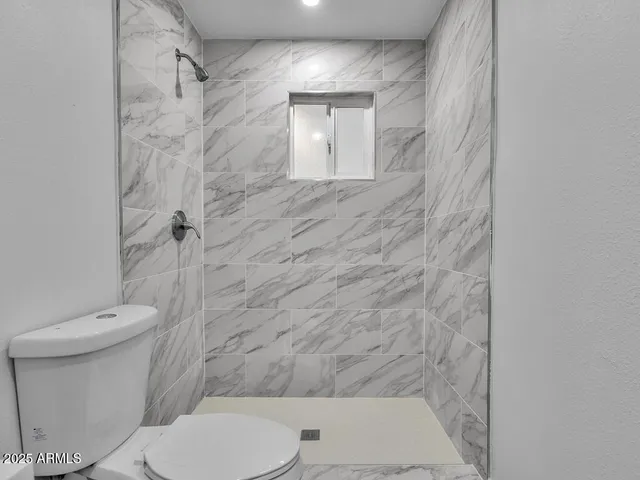 a bathroom with a toilet and a shower