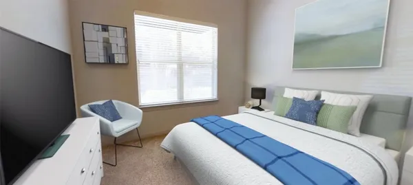 a living room with furniture and a mirror