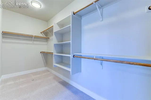 a view of walk in closet with empty racks