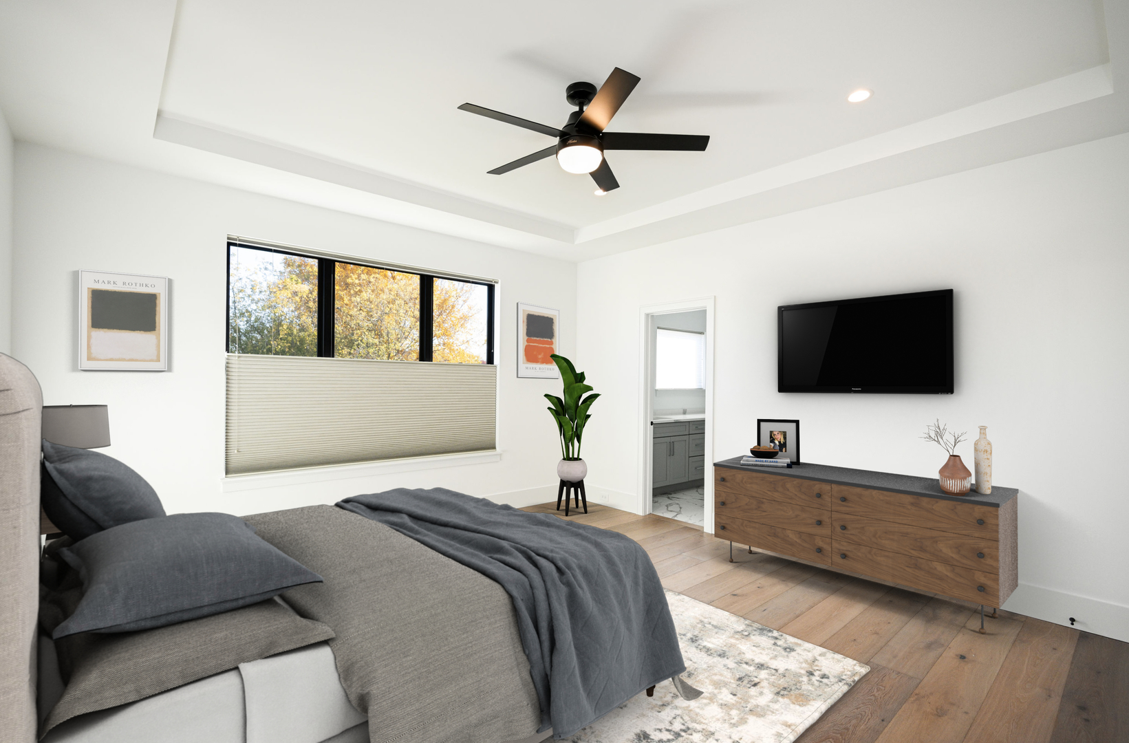 62 Miller Road Lake Zurich, IL 60047 - Photo 30 of 52 a bedroom with a bed window and a flat screen tv