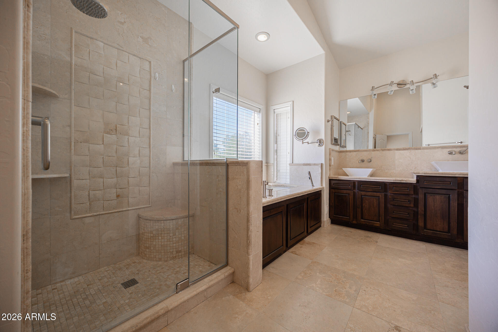 1767 West Redfield Road Gilbert, AZ 85233 - Photo 20 of 40 a bathroom with a granite countertop sink a toilet and shower