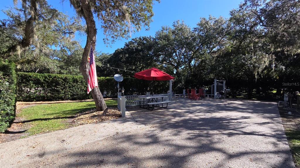 a view of a bench in a garden