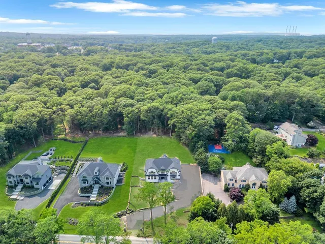 an aerial view of a houses with yard