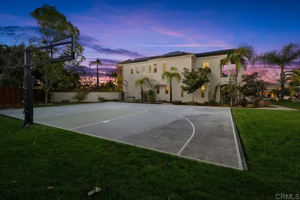 an aerial view of a house with a yard and plants