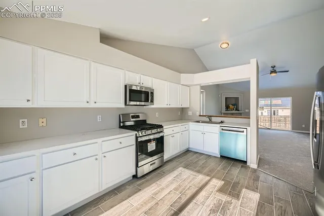 a kitchen with a sink cabinets and stainless steel appliances