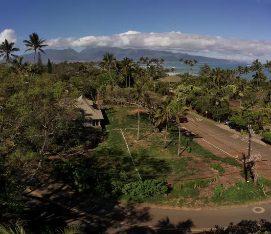 a view of a town with mountains in the background