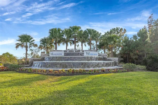 a view of a yard with a fountain