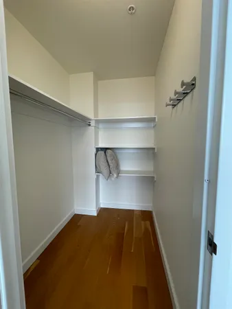a view of walk in closet with empty racks
