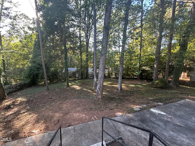 a view of a backyard with trees