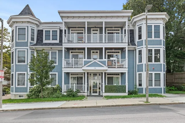 a front view of residential houses