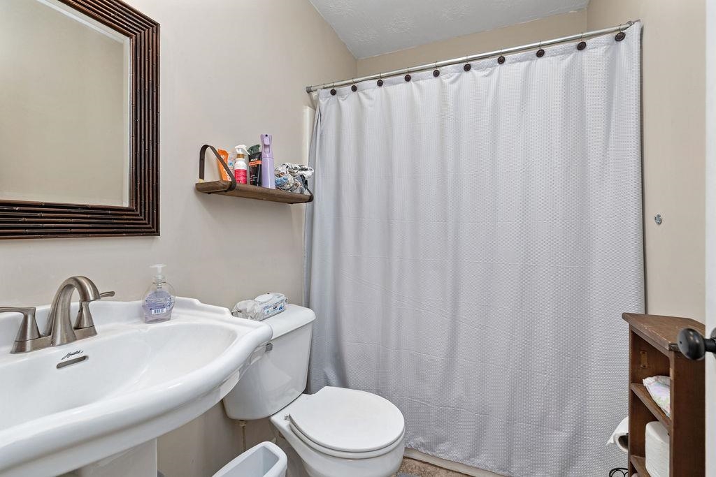 149 China Clay Road Stuarts Draft, VA 24477 - Photo 16 of 22 a bathroom with a sink a toilet and shower curtain