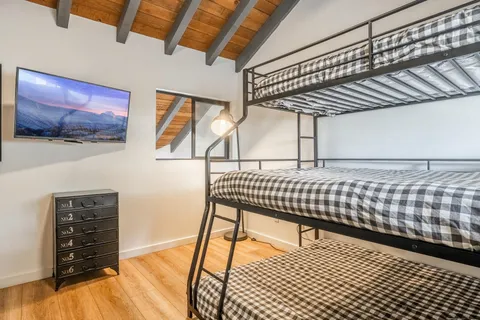 a bedroom with furniture