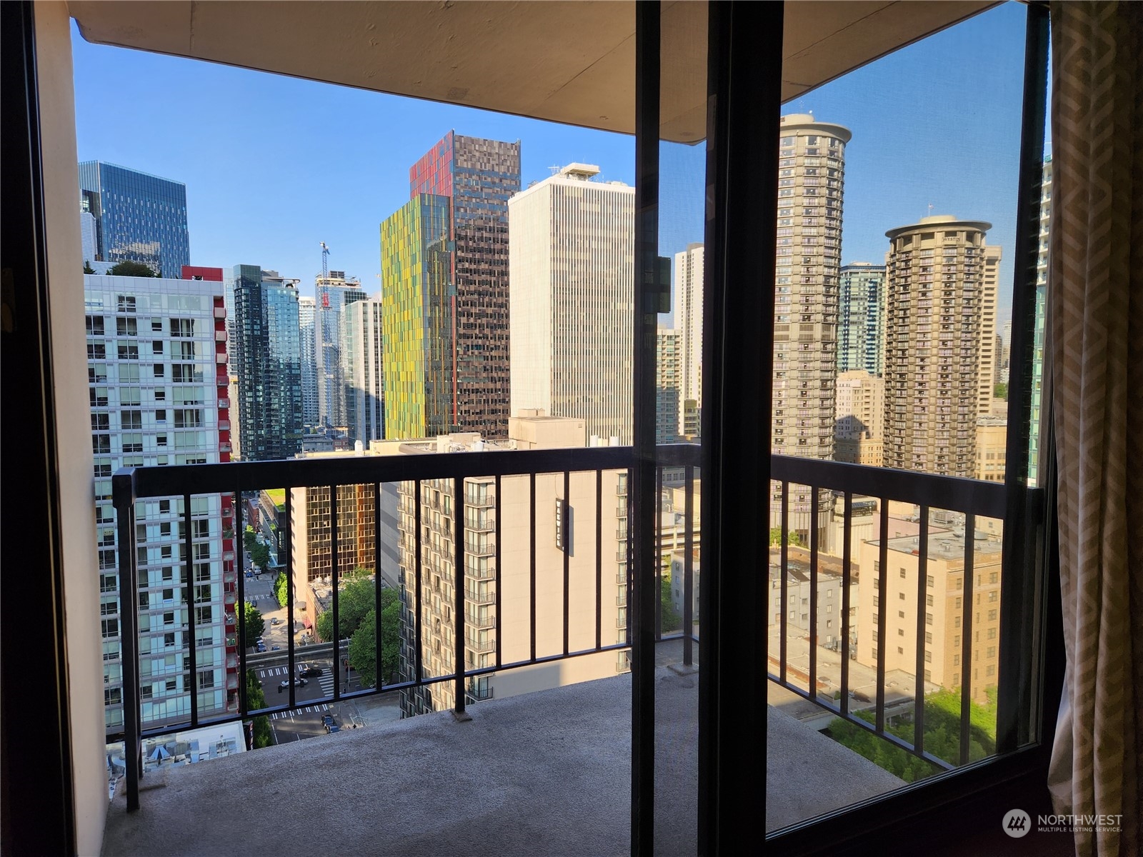 a view of a city from a balcony