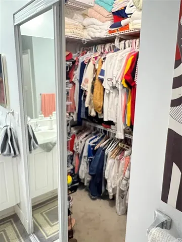 a view of a bedroom with a furniture and closet