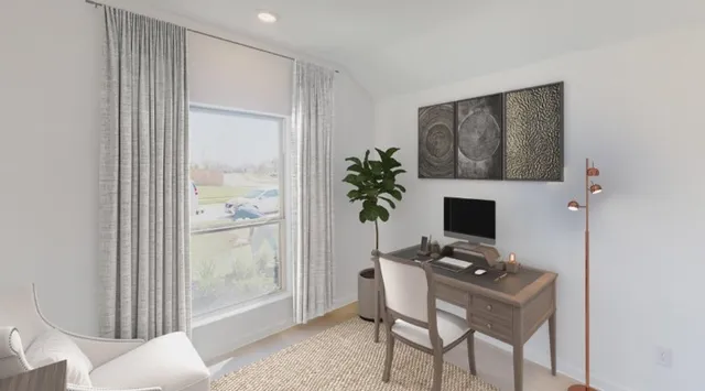 a living room with furniture and a wall painting