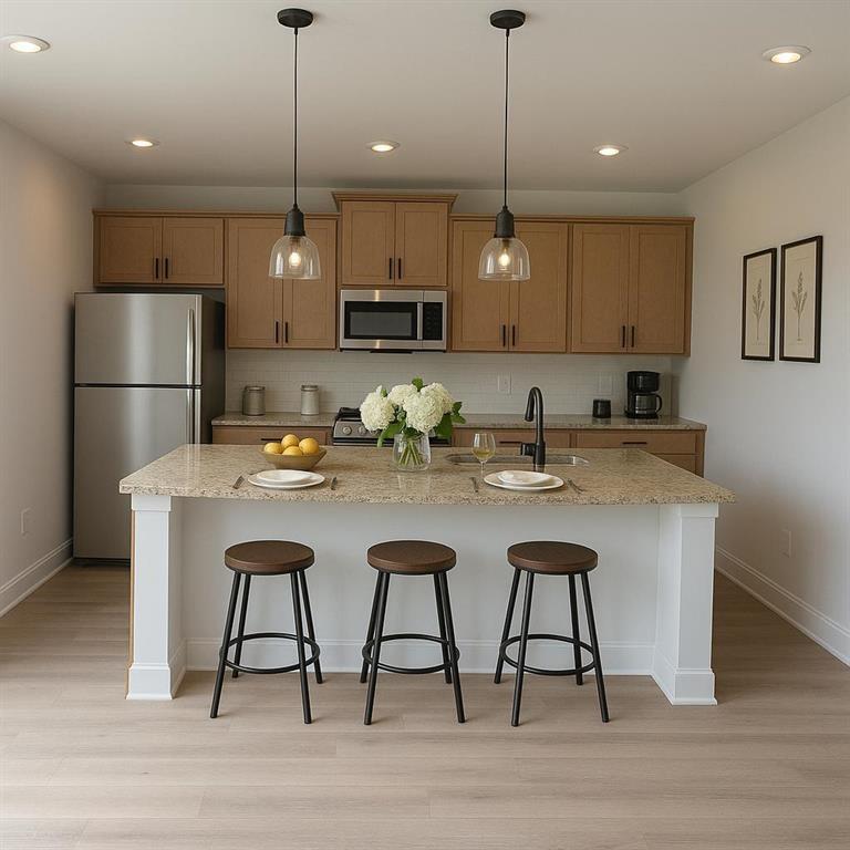 20 Sherwood Drive Commerce, GA 30529 - Photo 2 of 10 a kitchen with stainless steel appliances kitchen island a table chairs in it and white cabinets